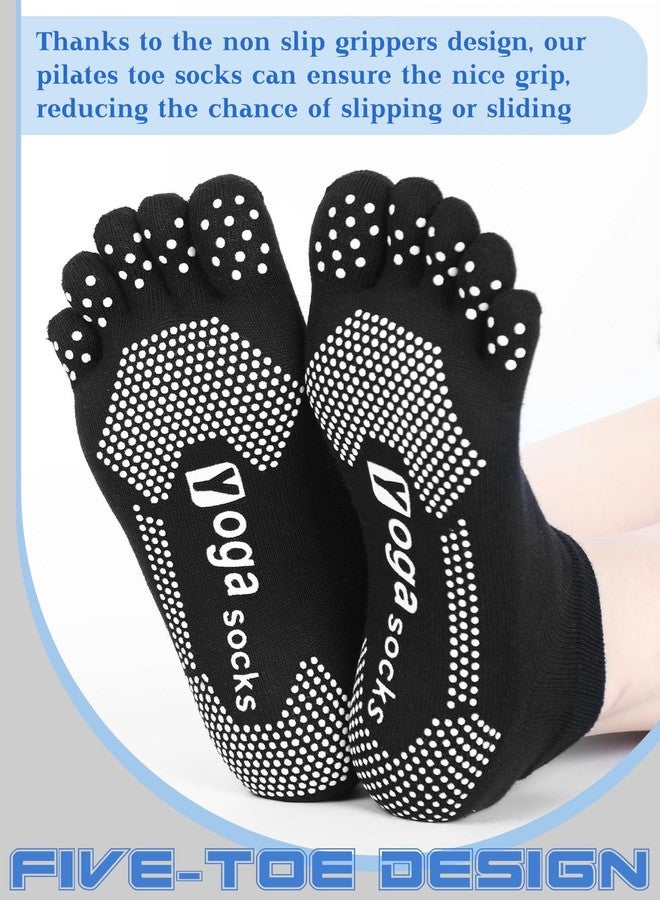 Fourluoo 6 Pairs Women Toe Socks Non Slip Yoga Socks with Grip Men Pilates Toe Socks for Dance Gym (Black, Blue, Gray,8-11) - Image 4