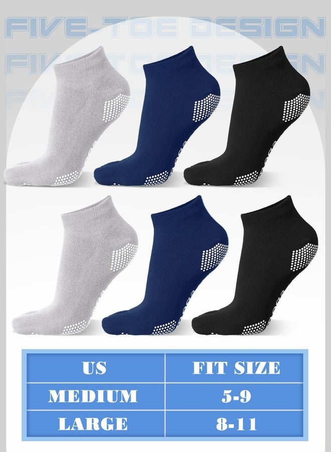Fourluoo 6 Pairs Women Toe Socks Non Slip Yoga Socks with Grip Men Pilates Toe Socks for Dance Gym (Black, Blue, Gray,8-11) - Image 3