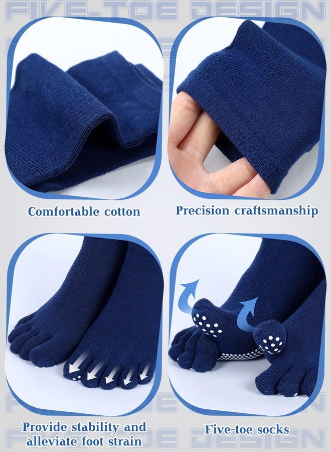 Fourluoo 6 Pairs Women Toe Socks Non Slip Yoga Socks with Grip Men Pilates Toe Socks for Dance Gym (Black, Blue, Gray,8-11) - Image 5