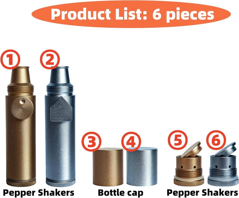 OakMsOik OMO High-capacity Metal Ieak-proof Bottle (4nd Generation Upgrade Version) (Silvery Gold）Portable Pepper Shaker (2 pack) - Image 4