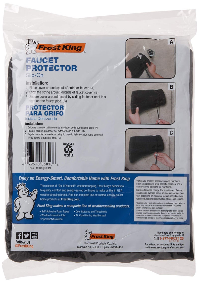 Frost King FC3/12 Padded Outdoor Sock Faucet Cover , Black - Image 3