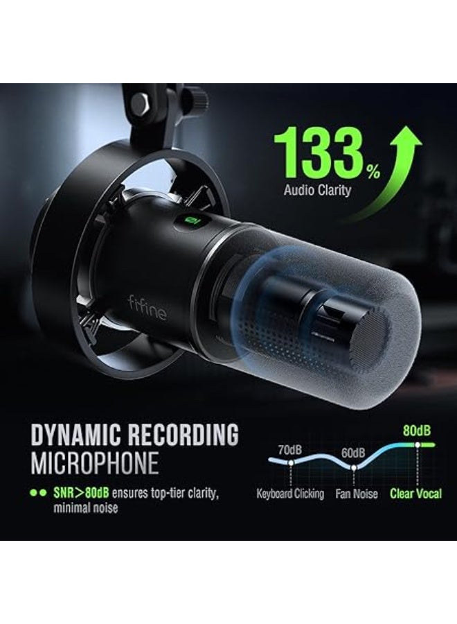 FIFINE Dynamic Microphone, XLR/USB Podcast Recording PC Microphone for Vocal Voice-Over Streaming, Studio Metal Mic with Mute, Headphone Jack, Monitoring Volume Control, Windscreen-Amplitank K688 - Image 3