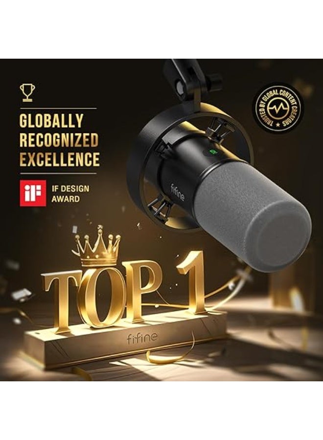 FIFINE Dynamic Microphone, XLR/USB Podcast Recording PC Microphone for Vocal Voice-Over Streaming, Studio Metal Mic with Mute, Headphone Jack, Monitoring Volume Control, Windscreen-Amplitank K688 - Image 5