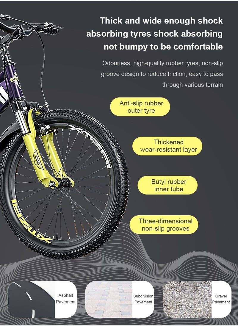 XMZAI - Kids Bike 22 Inch Mountain Bike for 6-12 Years Boys and Girls, High Carbon Steel Lightweight and Stable Mountain Bicycle for Youth, with Adjustable Seat and dual brake Cycle - Image 1