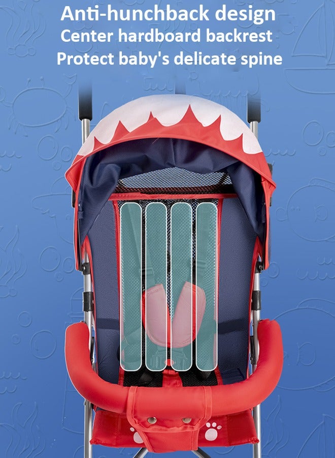 Aissiora Lightweight and comfortable baby stroller Travel portable baby stroller Foldable And Lightweight Toddler Travel Baby Stroller With Storage Basket Stroller With 5-Point Safety Belt And Adjustable Canopy Cute shark shape  - Image 5