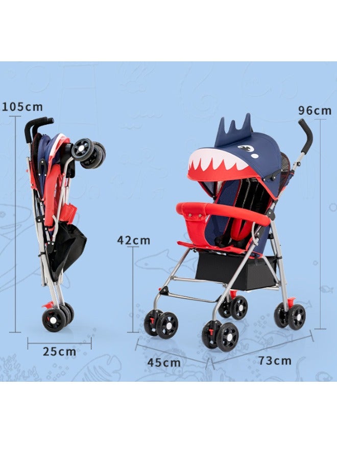 Aissiora Lightweight and comfortable baby stroller Travel portable baby stroller Foldable And Lightweight Toddler Travel Baby Stroller With Storage Basket Stroller With 5-Point Safety Belt And Adjustable Canopy Cute shark shape  - Image 2