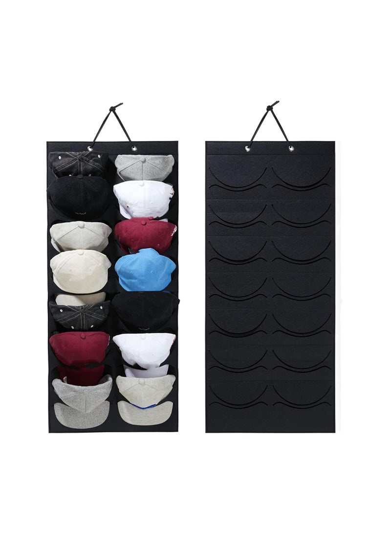 SYOSI 1 Pack Hat Racks for Baseball Caps, 14 Deep Pockets Double Row Foldable Felt Fabric, Over The Door Hat Organizer for Baseball Caps, Baseball Hat Rack for Wall or Closet, Baseball Hat Organizer  - Image 1