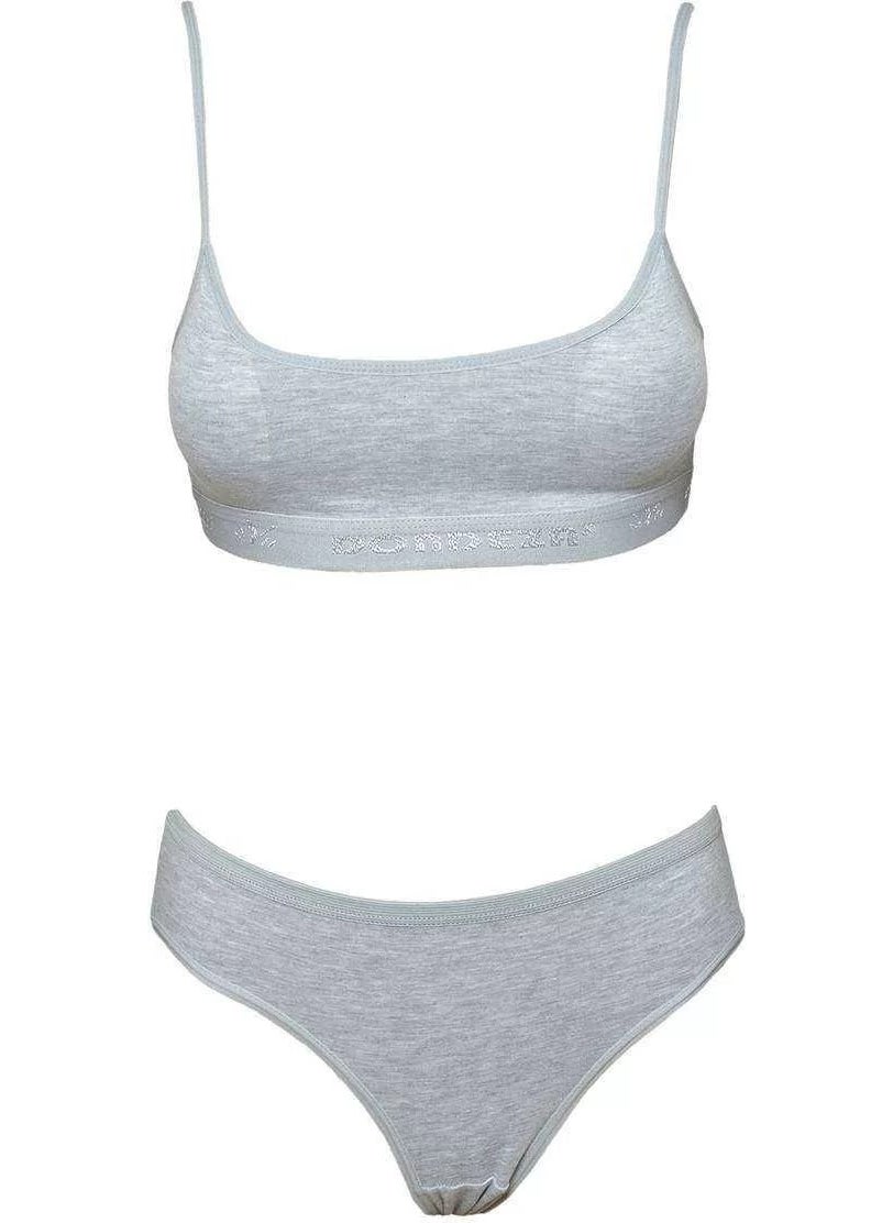 FGN Padded Rope Suspender Half Undershirt Bustier Panties Set Gray  - Image 1