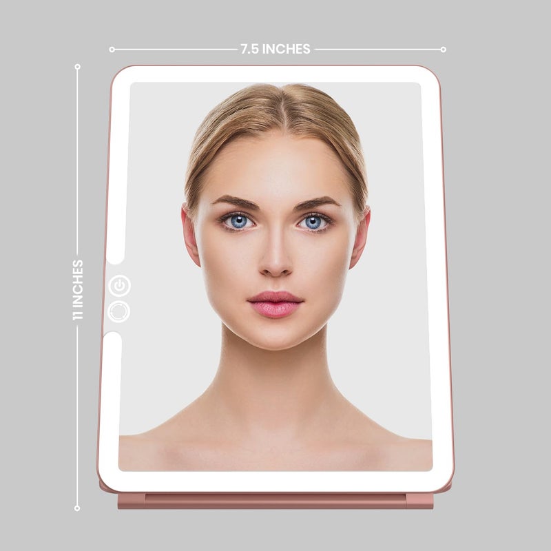 LUNA London LUNA London Eclipse LED Lighted Travel Vanity Makeup Mirror | 3 Colour Light, Compact, Portable, Lighted, Rechargeable, Illuminated Mirror | Perfect for Travel, Makeup & Beauty Needs | Rose Gold  - Image 3