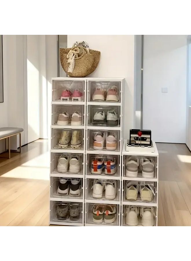 White 6 Layers Foldable Shoe Organizer Box With Clear Doors And Ventilation Holes Heavy Duty Plastic Shoe Storage Rack Freestanding Shelf For Boots Sneakers Heels Space Saving For Dorm Apartment Narrow Spaces - Image 1