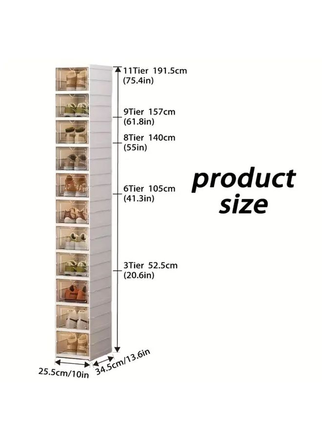 White 6 Layers Foldable Shoe Organizer Box With Clear Doors And Ventilation Holes Heavy Duty Plastic Shoe Storage Rack Freestanding Shelf For Boots Sneakers Heels Space Saving For Dorm Apartment Narrow Spaces - Image 3
