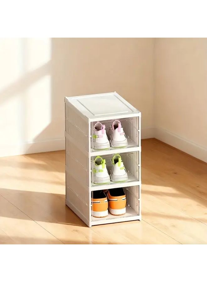 White 6 Layers Foldable Shoe Organizer Box With Clear Doors And Ventilation Holes Heavy Duty Plastic Shoe Storage Rack Freestanding Shelf For Boots Sneakers Heels Space Saving For Dorm Apartment Narrow Spaces - Image 2