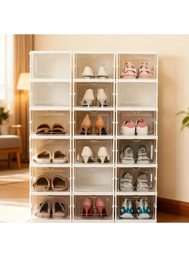 White 6 Layers Foldable Shoe Organizer Box With Clear Doors And Ventilation Holes Heavy Duty Plastic Shoe Storage Rack Freestanding Shelf For Boots Sneakers Heels Space Saving For Dorm Apartment Narrow Spaces - Image 5