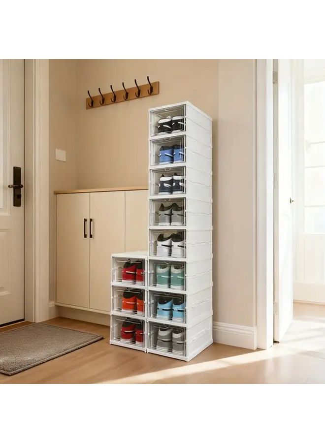 White 6 Layers Foldable Shoe Organizer Box With Clear Doors And Ventilation Holes Heavy Duty Plastic Shoe Storage Rack Freestanding Shelf For Boots Sneakers Heels Space Saving For Dorm Apartment Narrow Spaces - Image 4