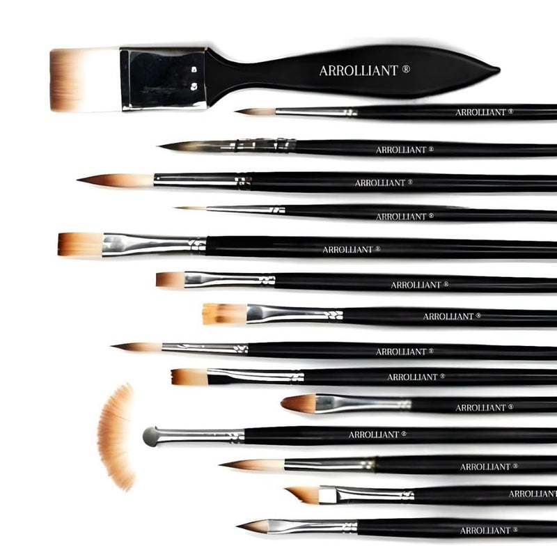 ARROLLIANT Professional Artist Painting Brush Set for Acrylic, Watercolor, & Gouache Painting (16 Assorted Brushes) Synthetic Bristle - Image 5