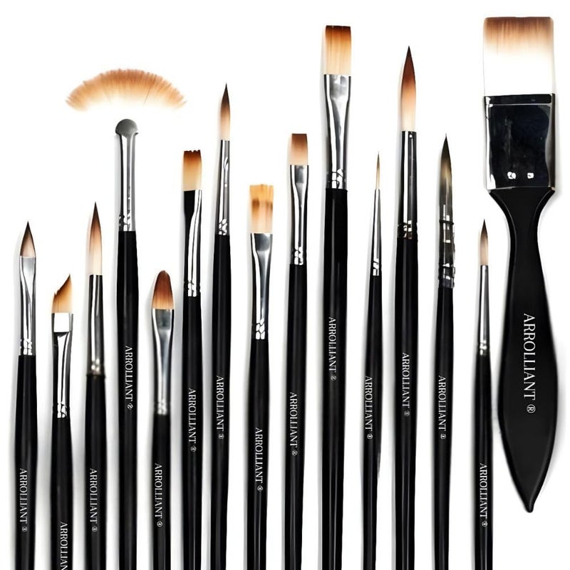 ARROLLIANT Professional Artist Painting Brush Set for Acrylic, Watercolor, & Gouache Painting (16 Assorted Brushes) Synthetic Bristle - Image 1