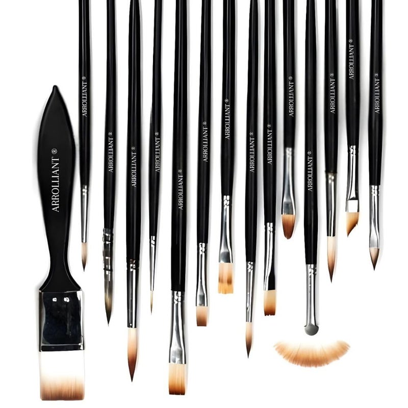 ARROLLIANT Professional Artist Painting Brush Set for Acrylic, Watercolor, & Gouache Painting (16 Assorted Brushes) Synthetic Bristle - Image 4