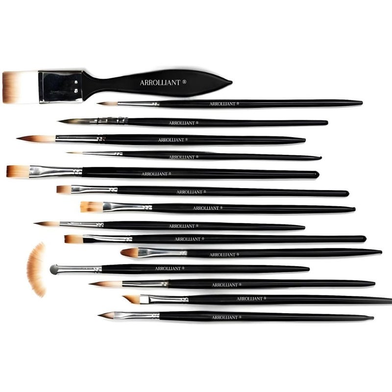 ARROLLIANT Professional Artist Painting Brush Set for Acrylic, Watercolor, & Gouache Painting (16 Assorted Brushes) Synthetic Bristle - Image 3