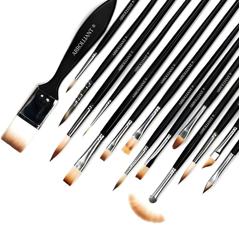 ARROLLIANT Professional Artist Painting Brush Set for Acrylic, Watercolor, & Gouache Painting (16 Assorted Brushes) Synthetic Bristle - Image 2