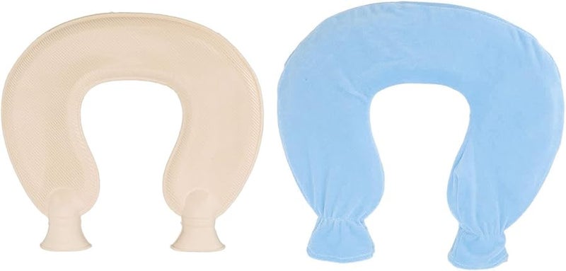 Blue U Shaped Hot Water Bottle 1L with Soft Cover for Neck and Shoulder Warmth in Winter - Image 1