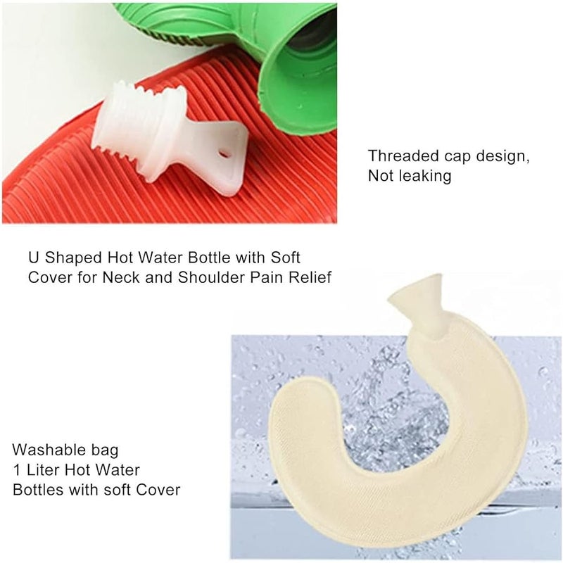Blue U Shaped Hot Water Bottle 1L with Soft Cover for Neck and Shoulder Warmth in Winter - Image 4