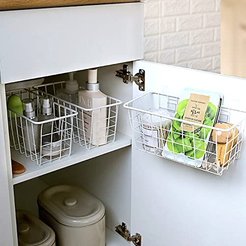 LeleCAT Hanging Kitchen Baskets For Storage Adhesive Sturdy Small Wire Storage Baskets No Drilling Wall Mounted Kitchen Food Pantry Bathroom Shelf Storage  4 PACK White - Image 3
