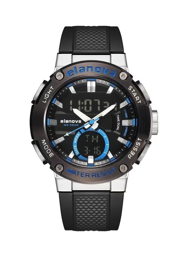 إيلانوفا ساعة يد رقمية وتناظرية بتصميم رياضي، مقاومة للماء حتى 5 بار، مزودة بتوقيت مزدوج وحزام سيليكون متين، طراز EL71 - Image 1