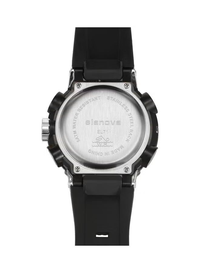 إيلانوفا ساعة يد رقمية وتناظرية بتصميم رياضي، مقاومة للماء حتى 5 بار، مزودة بتوقيت مزدوج وحزام سيليكون متين، طراز EL71 - Image 5