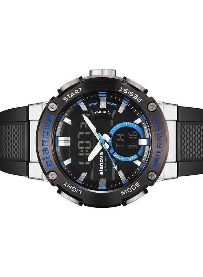 إيلانوفا ساعة يد رقمية وتناظرية بتصميم رياضي، مقاومة للماء حتى 5 بار، مزودة بتوقيت مزدوج وحزام سيليكون متين، طراز EL71 - Image 4