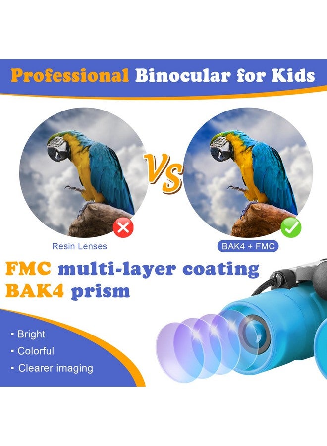 Obuby Binoculars For Kids Best Gifts For 3-12 Years Boys Girls 8X21 High-Resolution Real Optics Mini Compact Binocular Toys Shockproof Folding Small Telescope For Bird Watching, Camping, Sky Blue - Image 2