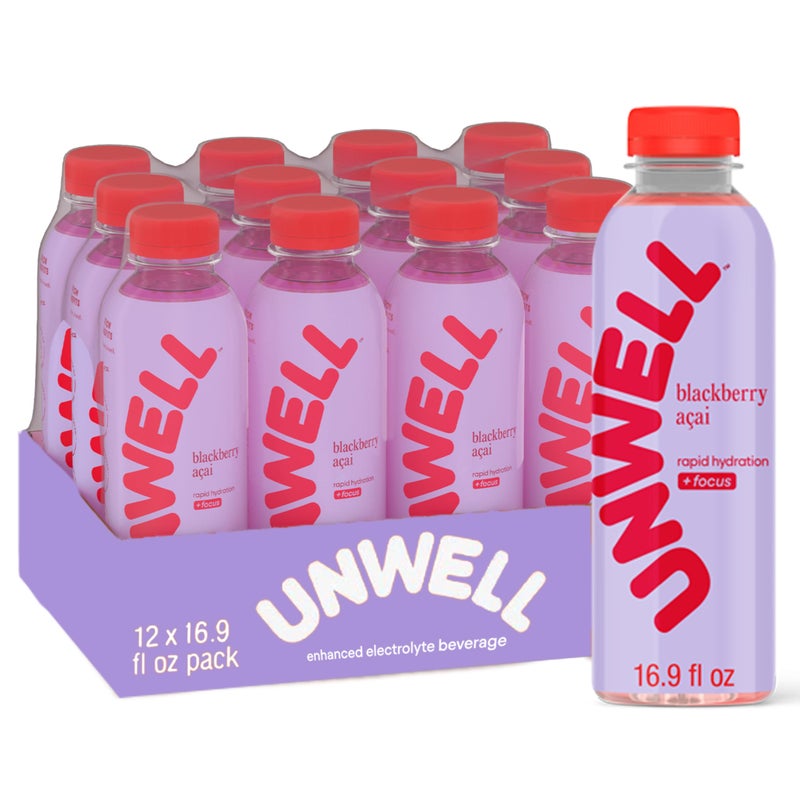 Unwell Hydration Electrolyte Drink For Rapid Hydration + Focus - Blackberry Acai, 12 Pack - Image 1