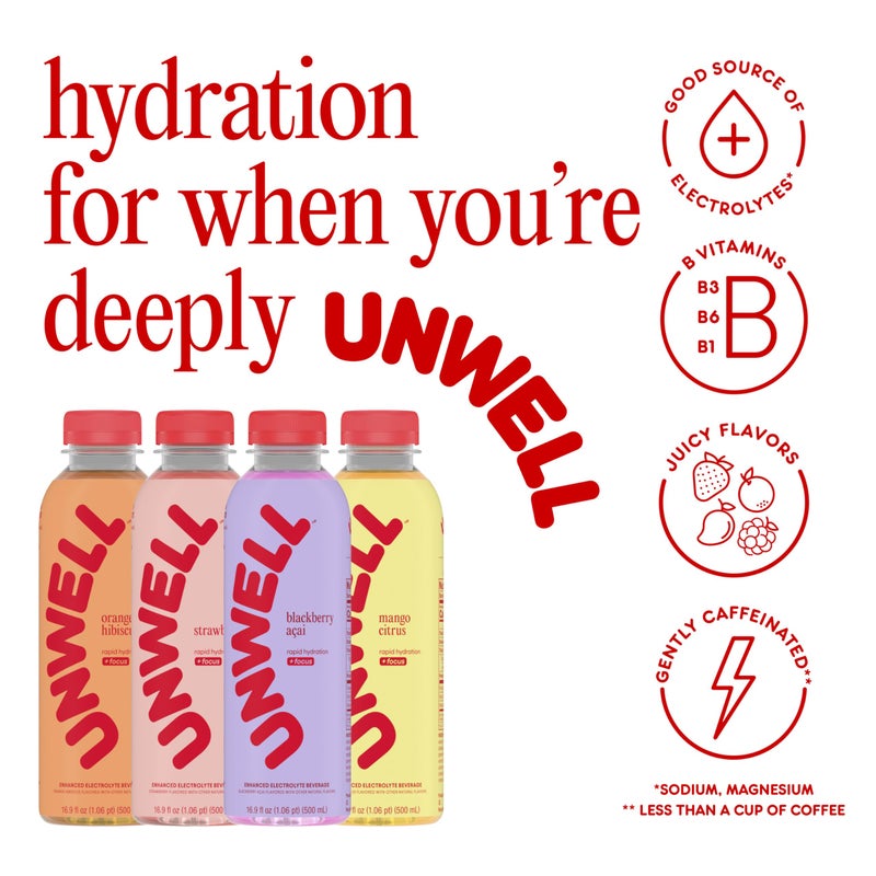 Unwell Hydration Electrolyte Drink For Rapid Hydration + Focus - Blackberry Acai, 12 Pack - Image 5