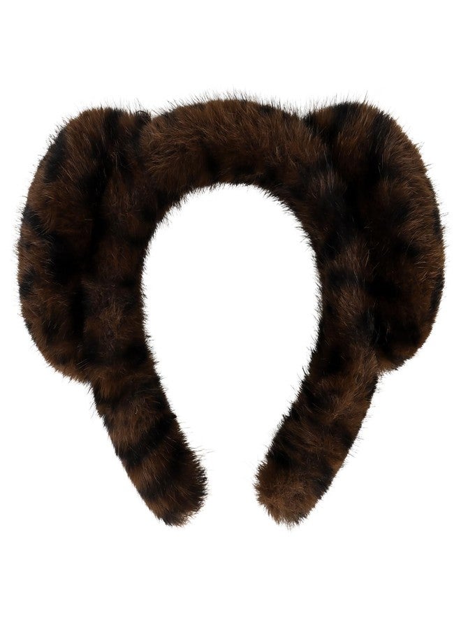 ACO-UINT Leopard Bear Ears Headband, Fluffy Animal Ears Headband for Washing Face, Halloween Cosplay Party (Dark Brown) - Image 1