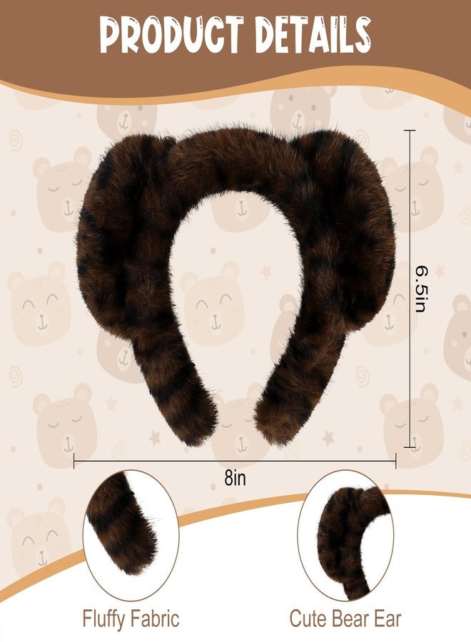 ACO-UINT Leopard Bear Ears Headband, Fluffy Animal Ears Headband for Washing Face, Halloween Cosplay Party (Dark Brown) - Image 2