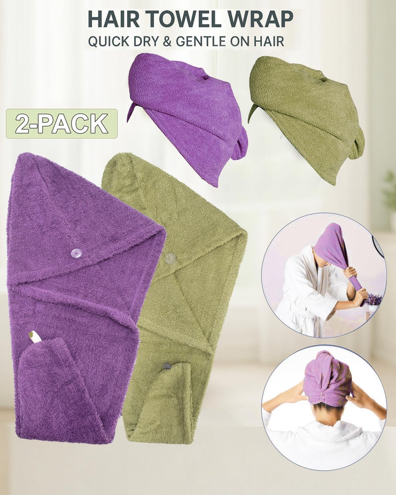 Textila Stores Textila 100% Cotton Hair Wrap Towels for Women (Pack of 2, Plum & Green) â€“ Soft & Absorbent Turban Towels for Long, Curly, Frizz-Prone Hair - Image 3
