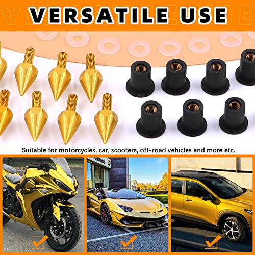 Rustark مسامير زجاج الرياح للدراجات النارية من روستارك 15 قطعة من الألمنيوم (ذهبي) - Image 3