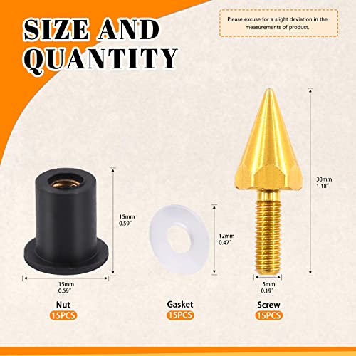 Rustark مسامير زجاج الرياح للدراجات النارية من روستارك 15 قطعة من الألمنيوم (ذهبي) - Image 2