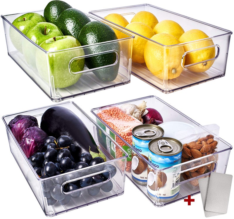 fullstar Fridge Organisers Bins [Set of 4] Fridge Storage Containers - Clear Fridge Storage Containers with Handles Kitchen Pantry Organizers and Storage - Refrigerator Organizer Pantry Storage