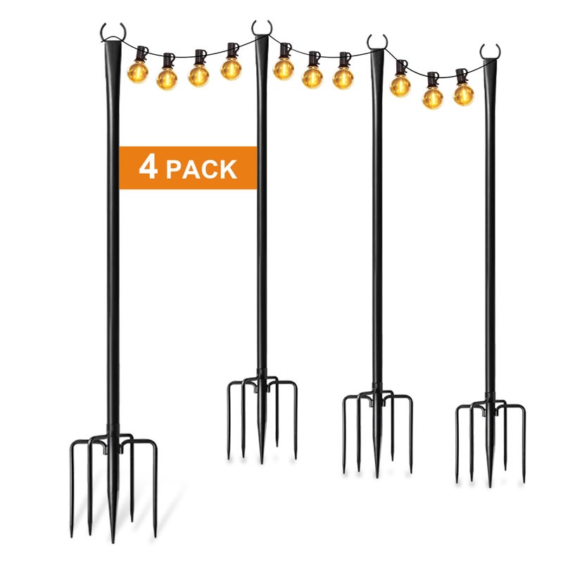 Fussion 4 Pack String Light Poles for Outside, Thickened Metal Christmas Lights Hanger Pole Outdoor with Fork, Lighting Hanging Post Accessories for Patio Decor Garden Backyard Yard Outside Decorations - Image 1