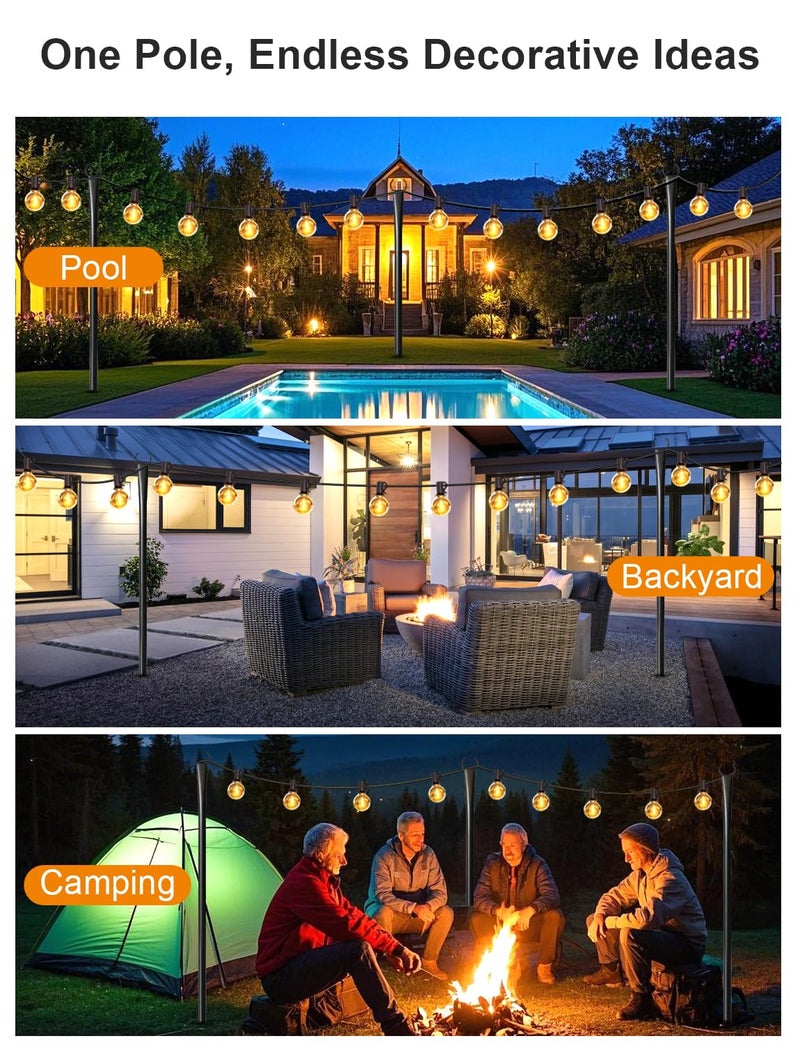 Fussion 4 Pack String Light Poles for Outside, Thickened Metal Christmas Lights Hanger Pole Outdoor with Fork, Lighting Hanging Post Accessories for Patio Decor Garden Backyard Yard Outside Decorations - Image 2