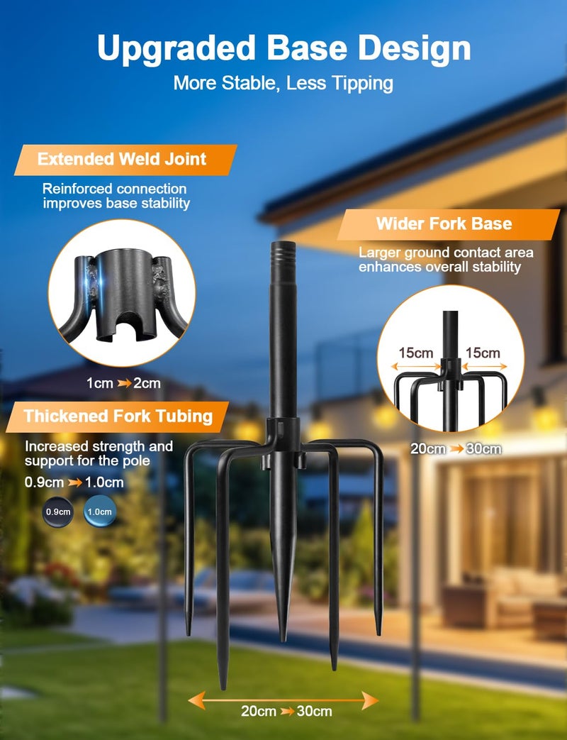 Fussion 4 Pack String Light Poles for Outside, Thickened Metal Christmas Lights Hanger Pole Outdoor with Fork, Lighting Hanging Post Accessories for Patio Decor Garden Backyard Yard Outside Decorations - Image 3