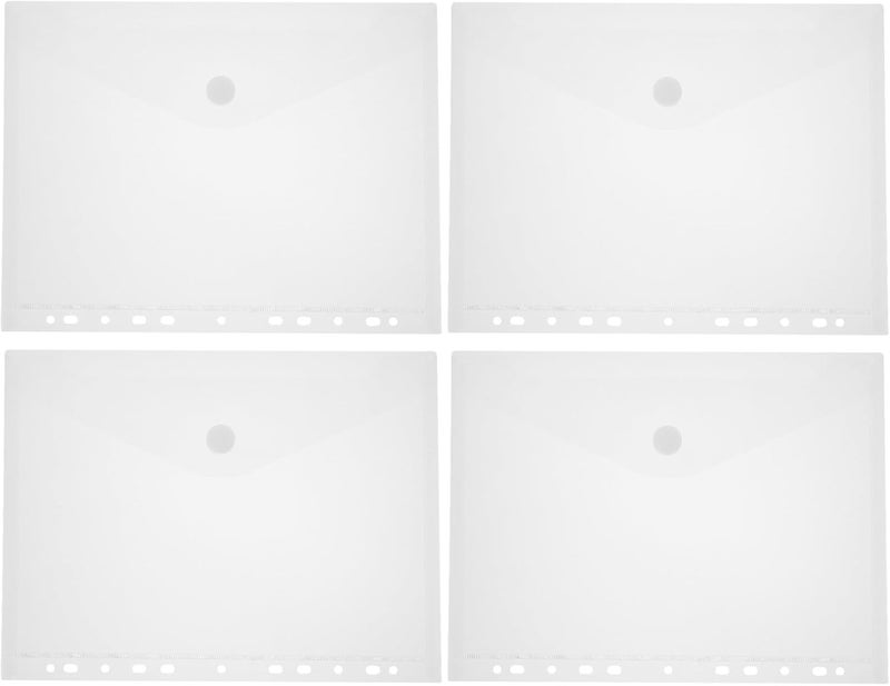 4 Pcs A4 Plastic Document Folders with Sticker Button Closure, Frosted File Pockets for Office and School Filing, Organizer Bags for Document Storage - Image 1
