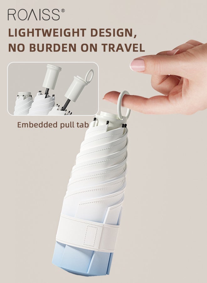 roaiss Mini Pull Ring Handle Umbrella Unisex with Gradient Color 6 Ribs Vinyl Sunblock Umbrella Ideal for Travel Rain or Shine Dual Use Compact UV Protection Rain Resistant and Windproof Parasol - Image 4