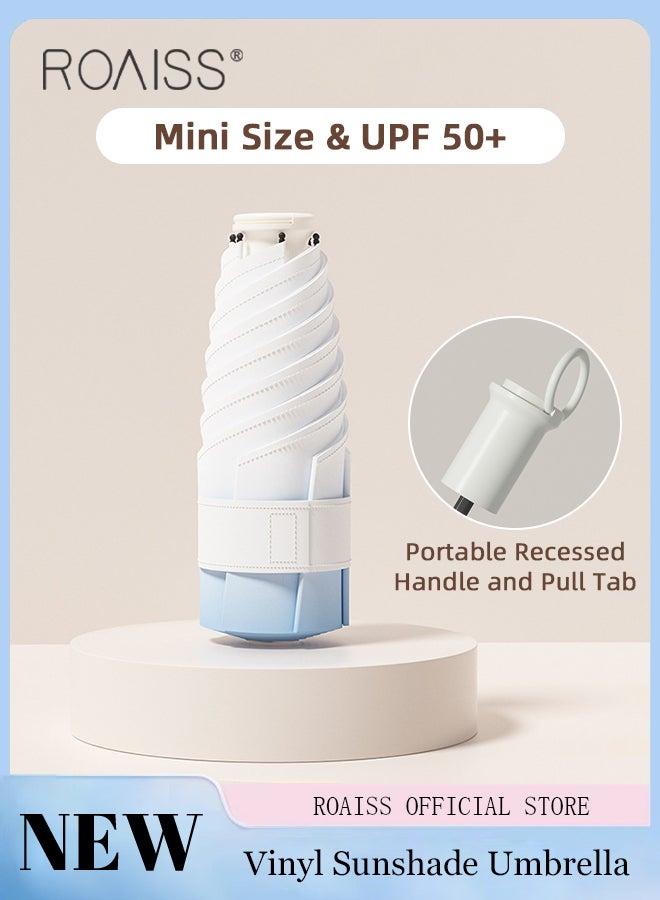 roaiss Mini Pull Ring Handle Umbrella Unisex with Gradient Color 6 Ribs Vinyl Sunblock Umbrella Ideal for Travel Rain or Shine Dual Use Compact UV Protection Rain Resistant and Windproof Parasol - Image 1