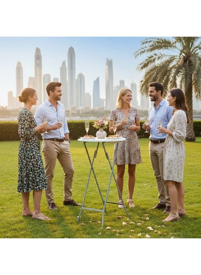 ماركولو طاولة كوكتيل مستديرة 60 سم – طاولة عالية قابلة للطي من HDPE للمناسبات والحفلات والاستخدام الخارجي (أبيض) - Image 4