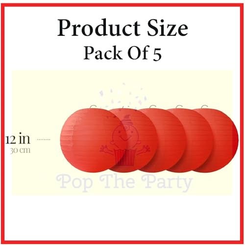 Pop The Party 12-Inch Red Round Paper Lanterns – Pack of 5 | Hanging Party Decorations for Indoor & Outdoor Birthday, Wedding, Baby Shower & Event Decor - Image 3
