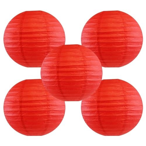 Pop The Party 12-Inch Red Round Paper Lanterns – Pack of 5 | Hanging Party Decorations for Indoor & Outdoor Birthday, Wedding, Baby Shower & Event Decor - Image 1