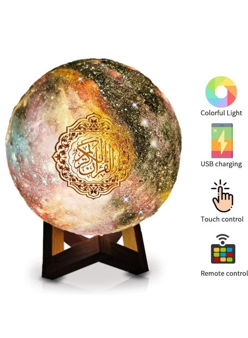 Raxoom Portable Quran speaker LED night light, 16-color 3D printing LED Galaxy Moon light, Bluetooth, Micro SD remote control speaker, Quran chanting, FM radio (ELT-GLOBE-01) - Image 2