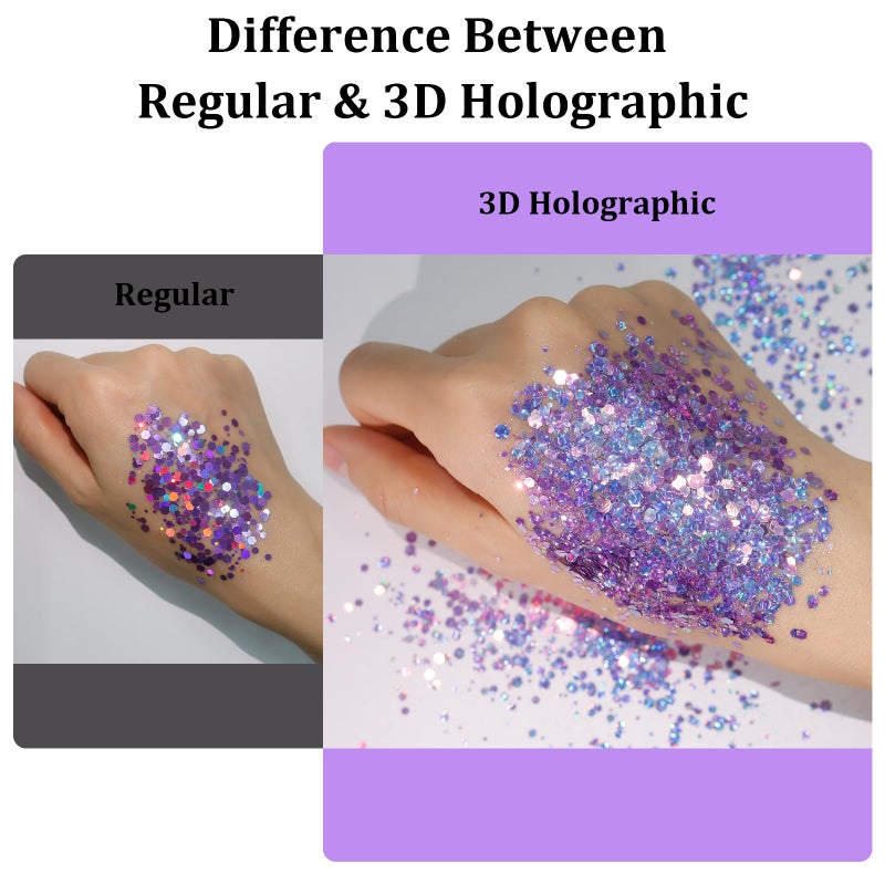 Renfio Holographic Chunky Glitter,1.76oz/50g Silver Iridescent Resin Glitter,Chameleon Fine Powder Mixed Chunky Hexagon Sequins for Snowglobe Tumblers,Expoy Resin,Crafts,Festival Decoration,Nail,Slime - Image 5