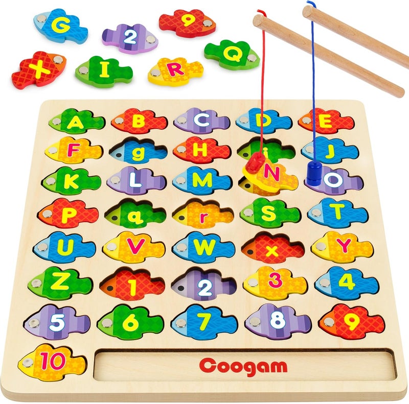 Coogam Magnetic Alphabet Numbers Fishing Game, Wooden ABC Letter Numbers Color Matching Puzzle Fine Motor Montessori Educational Toy for Preschool 3 4 5 Year Old Toddlers - Image 1
